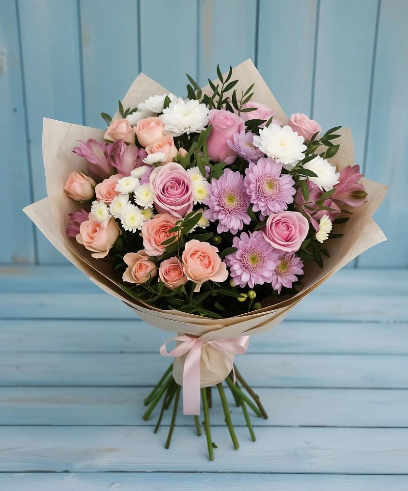 Букет цветов из: Хризантемы, Розы и Альстромерии в Первомайске