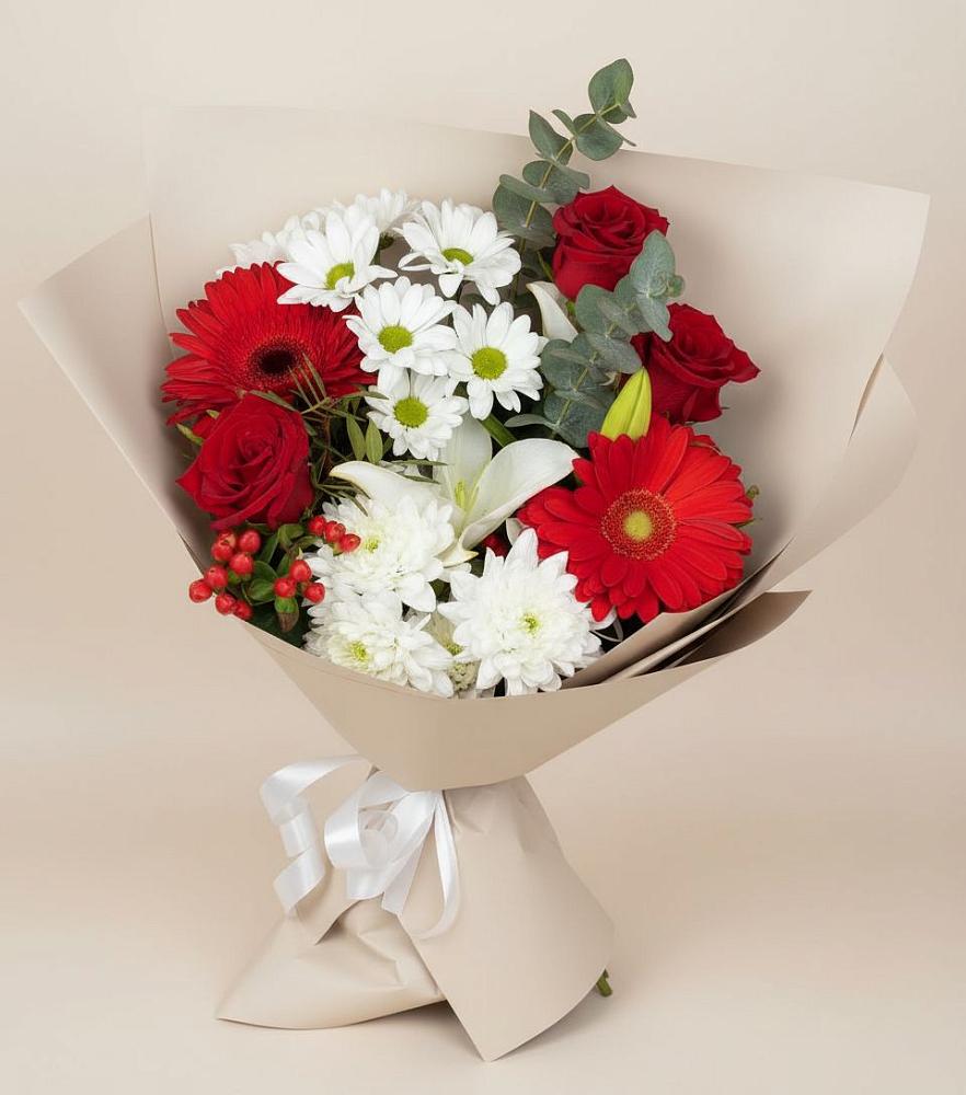 Букет цветов из: Розы, Хризантемы, Герберы и Лилии в Первомайске