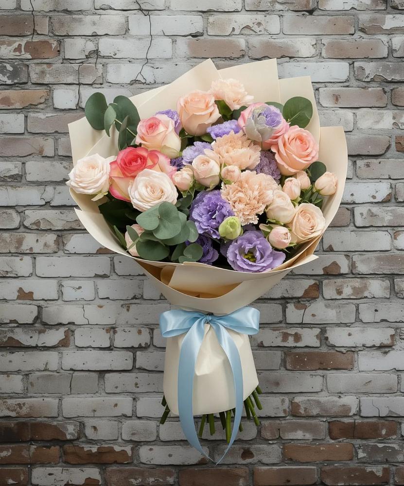 Букет цветов из: Розы, Лизиантусы и Гвоздики в Первомайске