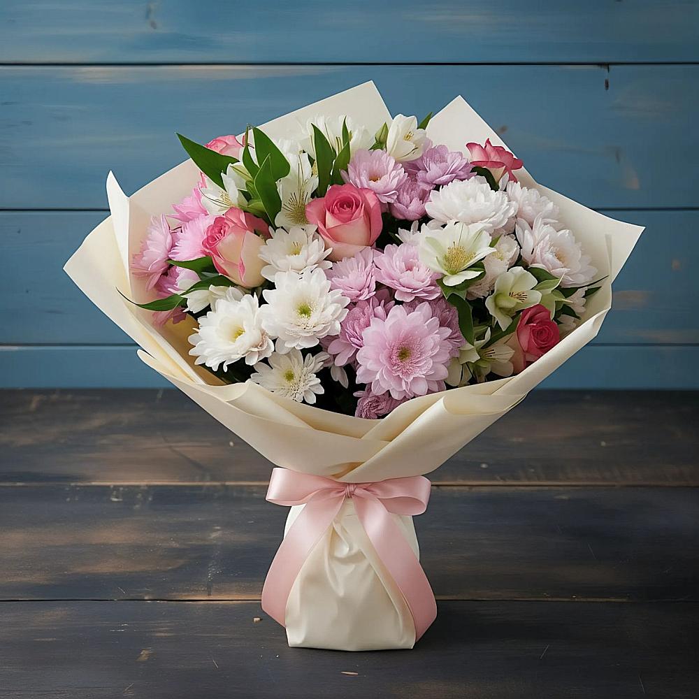 Букет цветов из: Хризантемы, Альстромерии и Розы в Первомайске